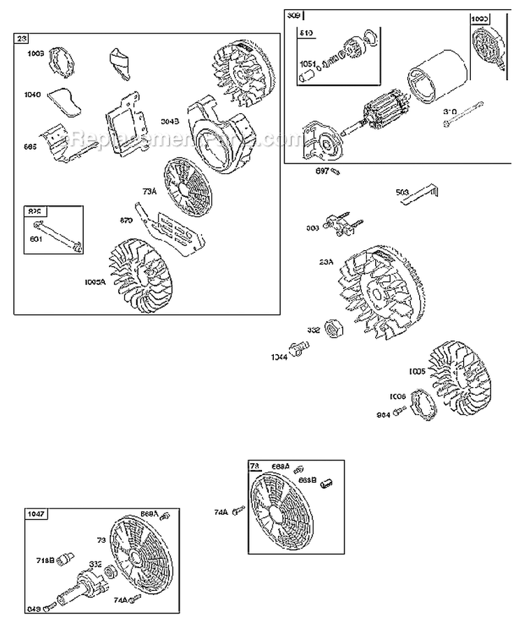 Flywheel Electric Starter Diagram and Parts List for 384445-0112-E1  Briggs and Stratton Engine